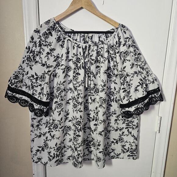 CATO Embroidered Lace Peasant Top Size 18 20 Black Floral Boho Dark Romantic - Picture 1 of 5